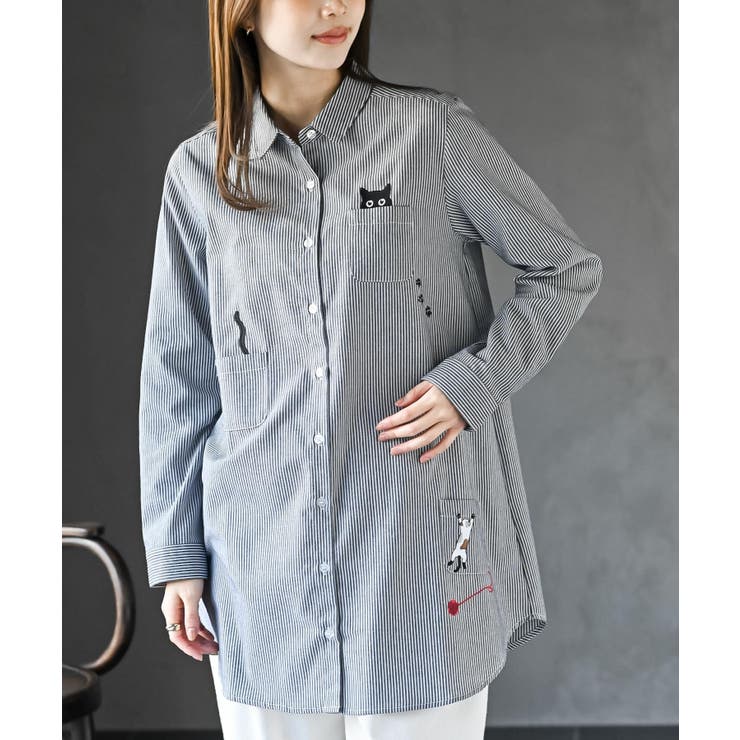ストライプ | ねこだらけ３ポケットシャツチュニック | rps