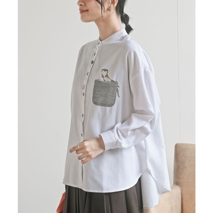 オフホワイト | カワウソ多釦バンドカラーワイドシャツ | rps