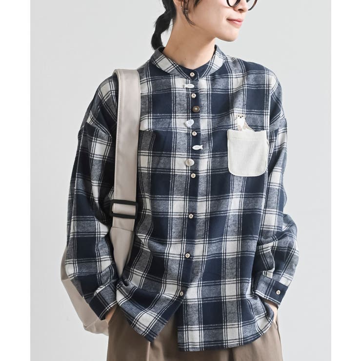 ネイビー | カワウソ多釦バンドカラーワイドシャツ | rps