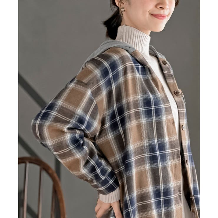ポケットキャットフード付きチェックシャツ | rps | 詳細画像25 