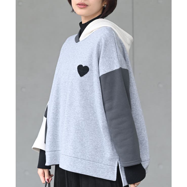 杢グレー | ハート刺繍裏起毛３配色パーカー | rps