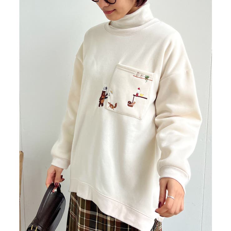 クッキングくま刺繍裾ドロスト裏起毛プルオーバー[品番：RPSW0003361