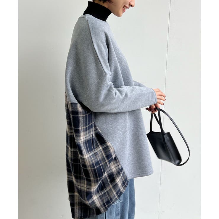 新品✿3L~”裏起毛 異素材 チェック チュニック 大きいサイズ レディース チェック切替裏起毛チュニック[品番：RPSW0003363]｜rps（アール
