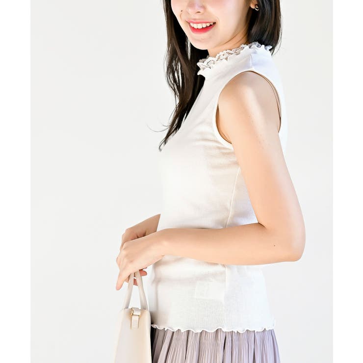 レースレイヤー風フリルネックタンクトップ[品番：RPSW0002493