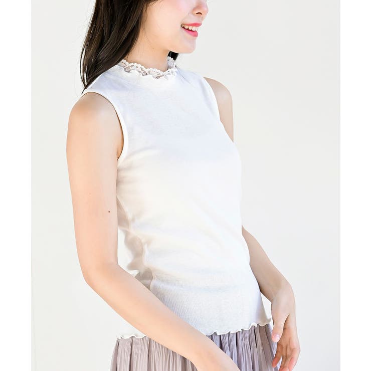 レースレイヤー風フリルネックタンクトップ[品番：RPSW0002493]｜rps