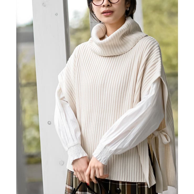 アイボリー | サイドリボンタートルリブニットベスト | rps
