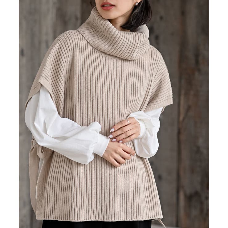 グレージュ | サイドリボンタートルリブニットベスト | rps