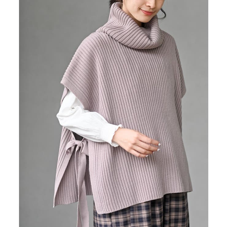 Pベージュ | サイドリボンタートルリブニットベスト | rps