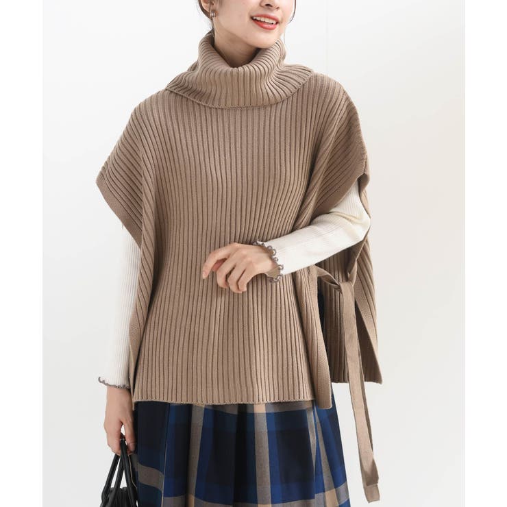 キャメル | サイドリボンタートルリブニットベスト | rps