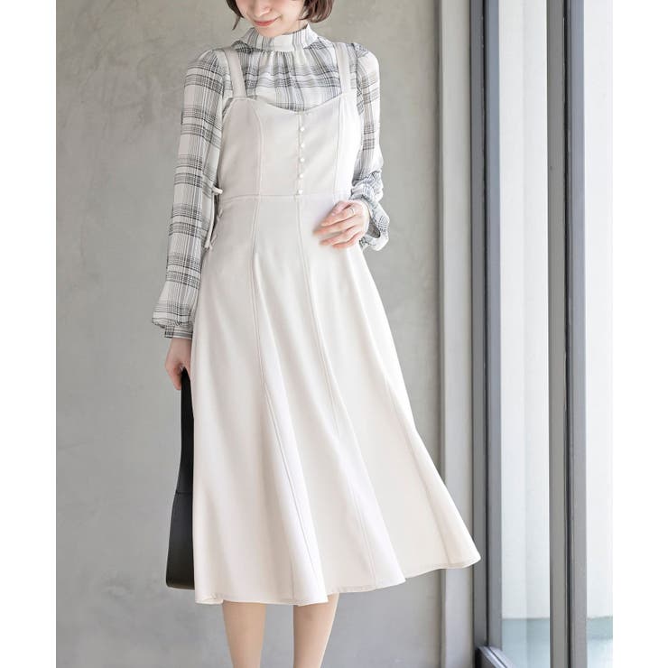 ドットストライプジャガードジャンパースカート　ベビードール型　オフ白 ドットストライプジャガードジャンパースカート ベビードール型 オフ白