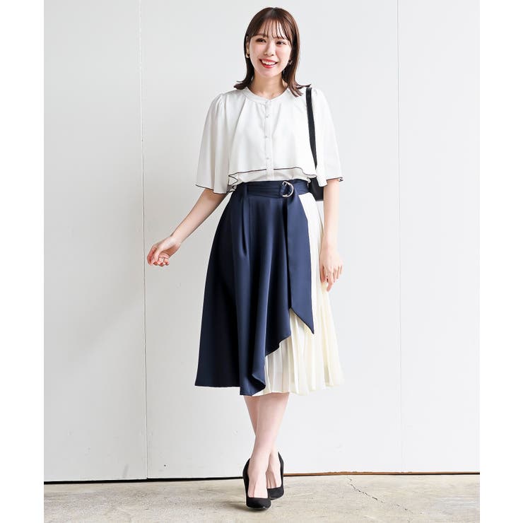 合繊ラッフル×シフォンプリーツ切替スカート[品番：RPSW0002644