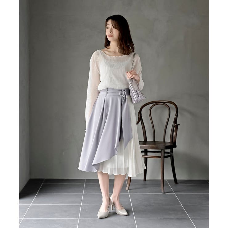 合繊ラッフル×シフォンプリーツ切替スカート[品番：RPSW0002644