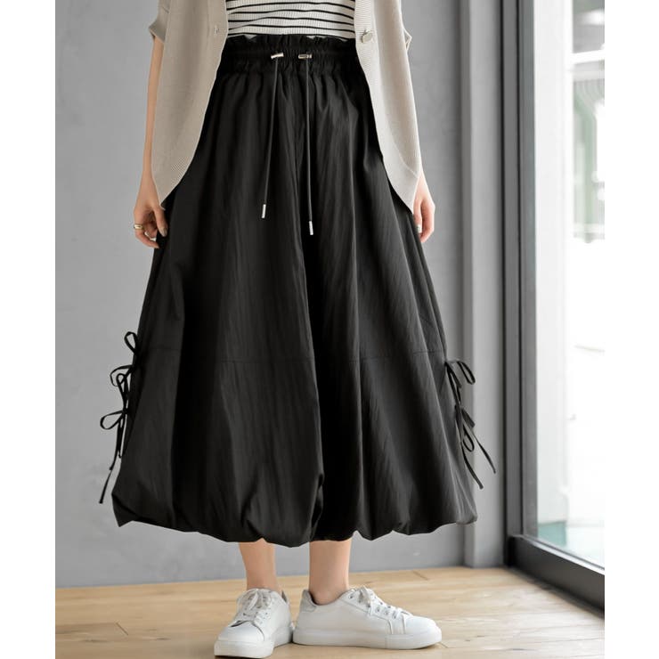 ブラック | サイドリボンワッシャーバルーンロングスカート | rps