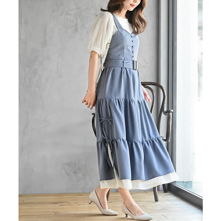 ブルー | サイドリボンシフォンレイヤーティアードジャンスカ | rps