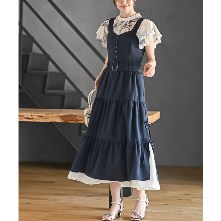 ネイビー | サイドリボンシフォンレイヤーティアードジャンスカ | rps