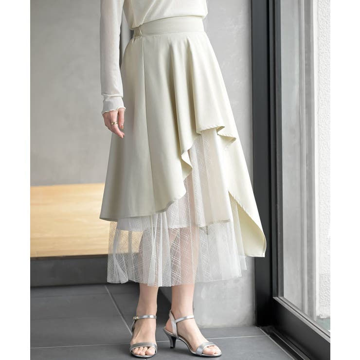 Lベージュ | 異素材切替ラッフルスカート | rps