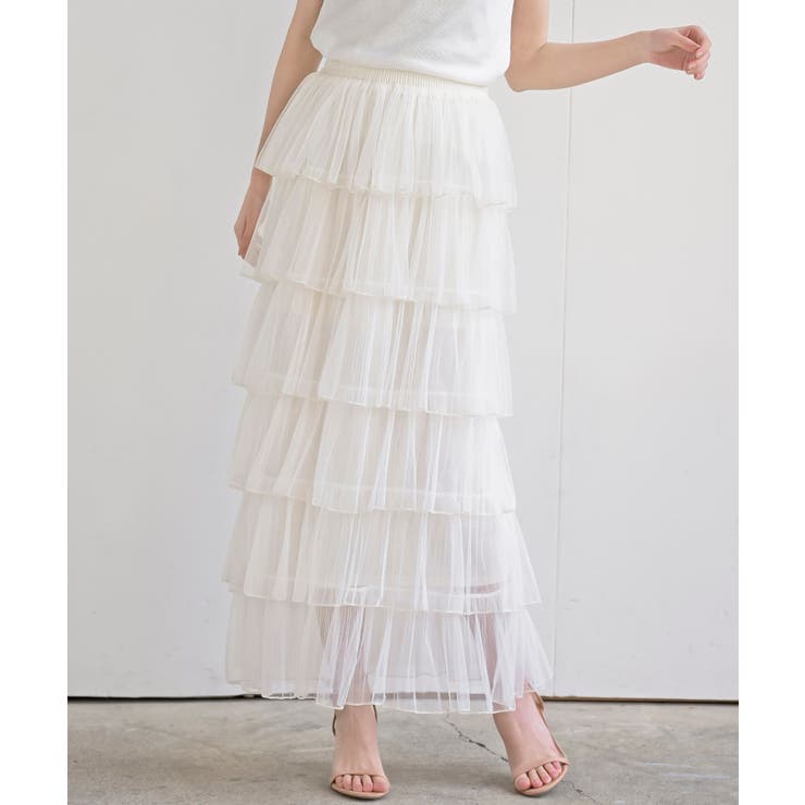 オフホワイト | ６段ティアードチュールロングスカート | rps