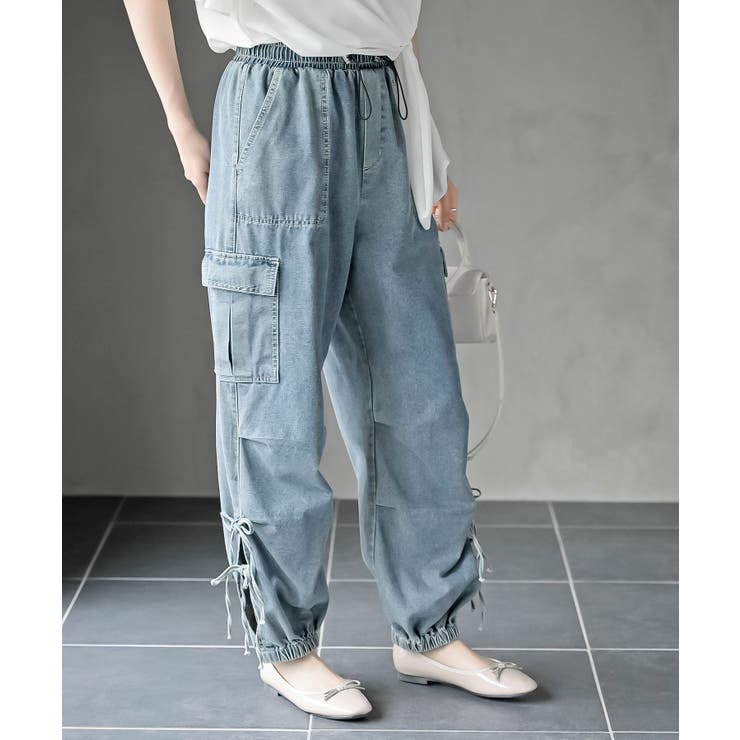 ブルー | サイドリボンデニムカーゴパンツ | rps