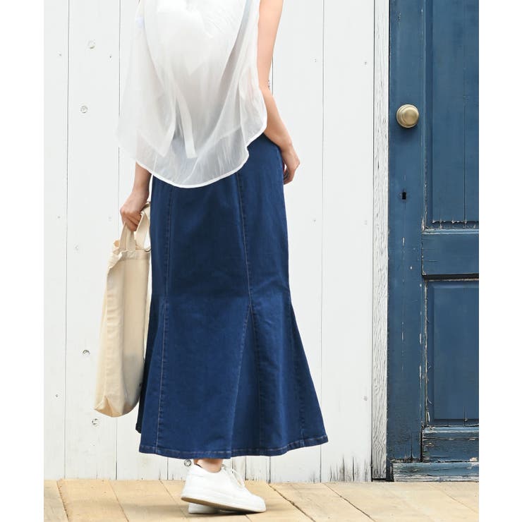 ゆか⭐︎RIAM ストレッチデニムスカート ストレッチデニムZIP前開きマーメイドスカート[品番