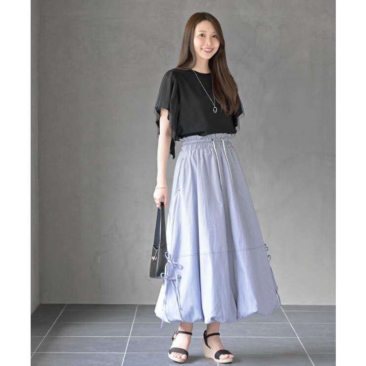 ストライプサイドリボンバルーンロングスカート | rps | 詳細画像19 