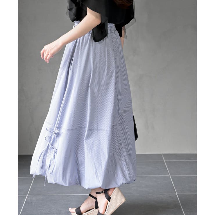 ストライプサイドリボンバルーンロングスカート | rps | 詳細画像25 