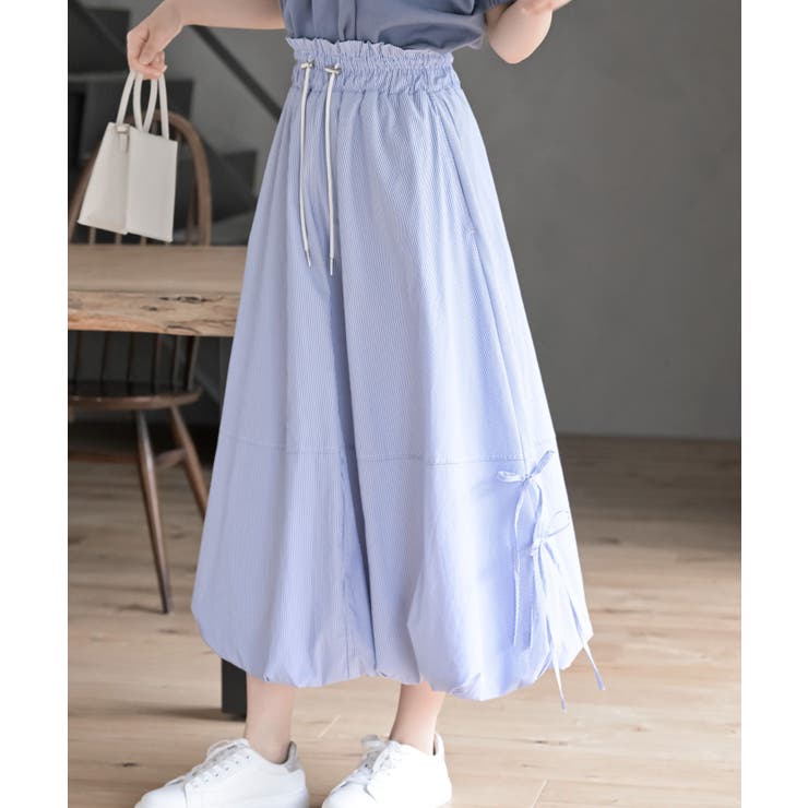 ブルー | ストライプサイドリボンバルーンロングスカート | rps