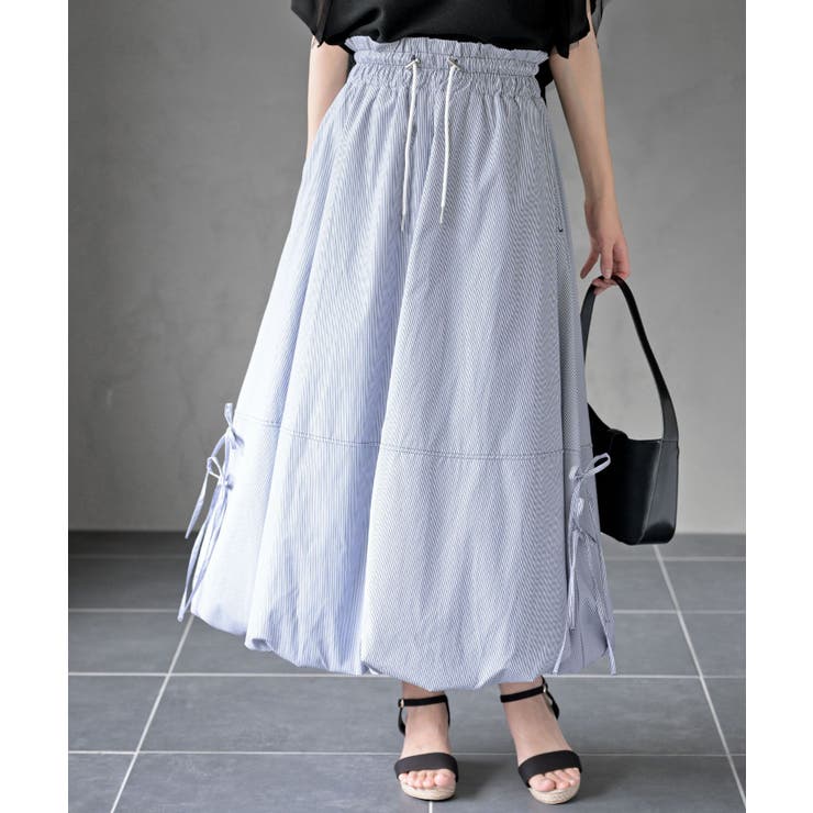 ネイビー | ストライプサイドリボンバルーンロングスカート | rps