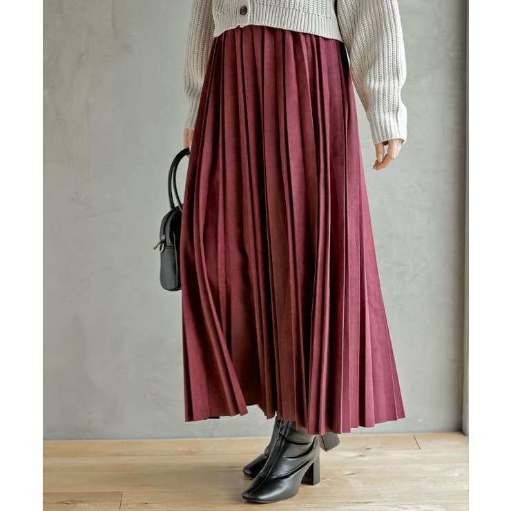 ボルドー | ランダムプリーツスウェードスカート | rps