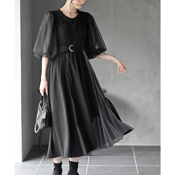 ブラック | シフォンプリーツ切替Ｓスウェードジャンドレ | rps