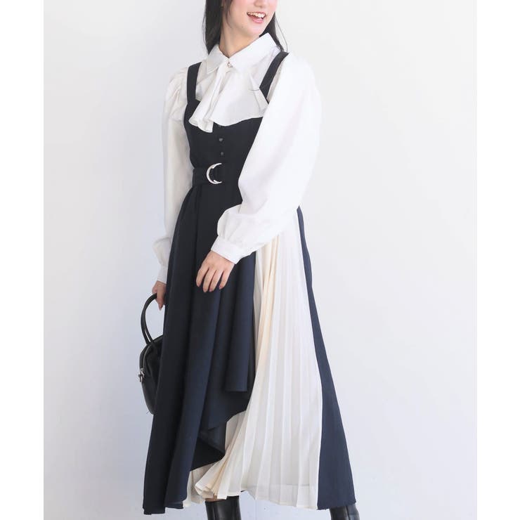 ネイビー | シフォンプリーツ切替Ｓスウェードジャンドレ | rps