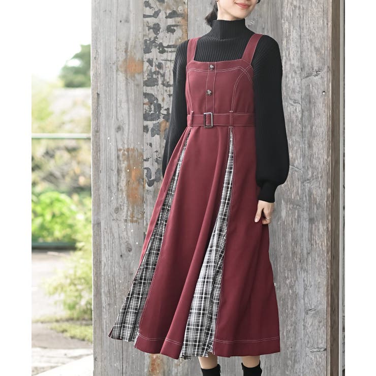 ボルドー | チェックプリーツ切替ジャンドレ | rps