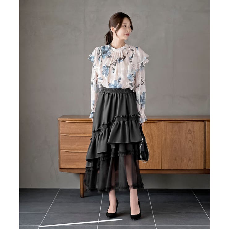 チュールフリル切替アシメトリースカート[品番：RPSW0004070]｜rps