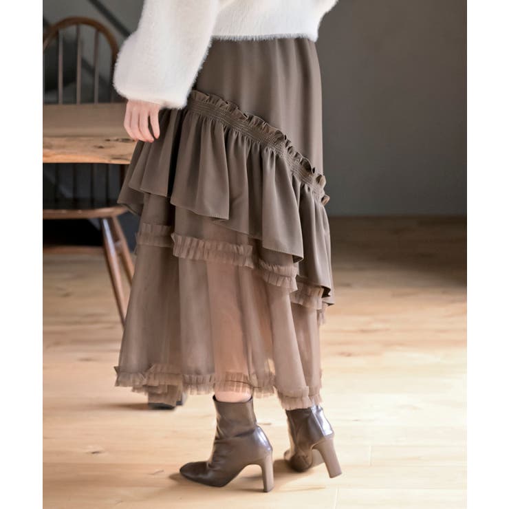 チュールフリル切替アシメトリースカート | rps | 詳細画像24 