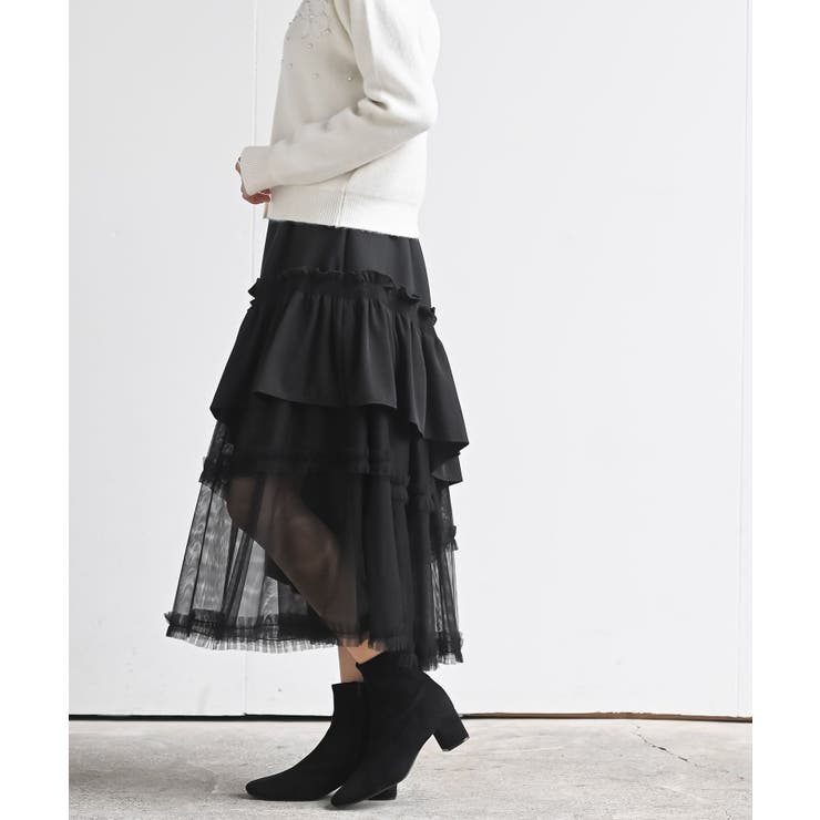 チュールフリル切替アシメトリースカート | rps | 詳細画像3 