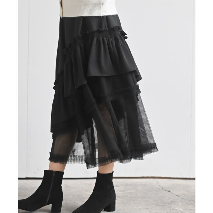 チュールフリル切替アシメトリースカート | rps | 詳細画像9 