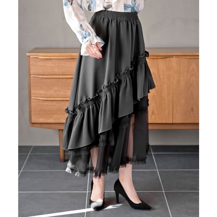 CHACグレー | チュールフリル切替アシメトリースカート | rps