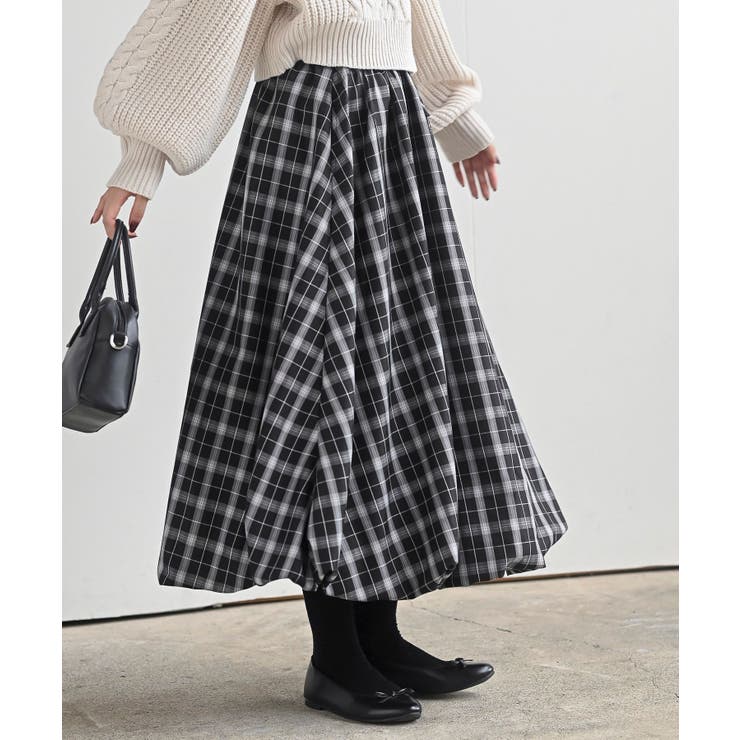 チェック柄レースアップバルーンスカート[品番：RPSW0003273]｜rps