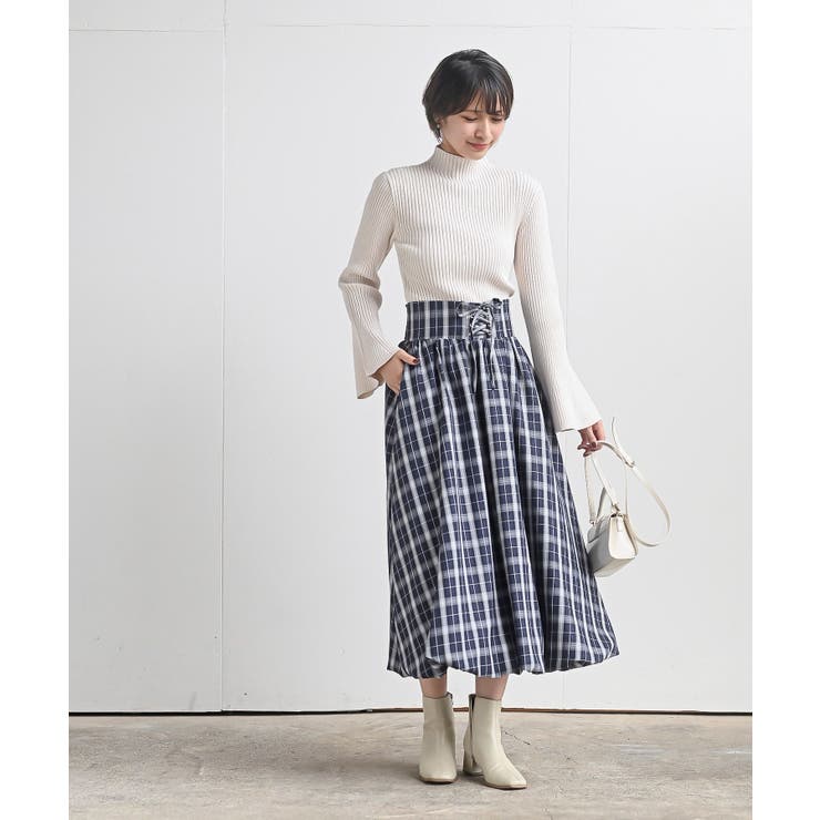チェック柄レースアップバルーンスカート[品番：RPSW0003273]｜rps