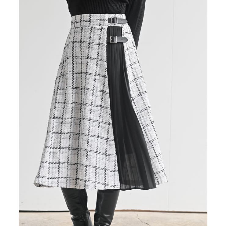 アイボリー | ツィードチェック×プリーツ切替スカート | rps
