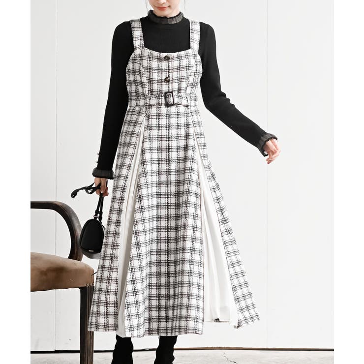 シフォンプリーツ切替ツィードジャンドレ | rps | 詳細画像1 