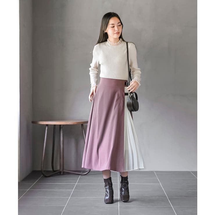 合皮バックル付きシフォンプリーツ切替スカート | rps | 詳細画像10 