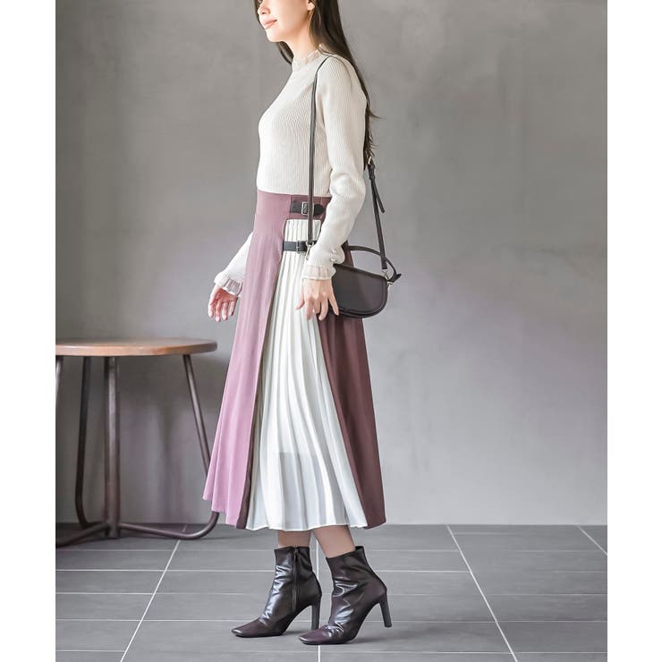 合皮バックル付きシフォンプリーツ切替スカート | rps | 詳細画像11 