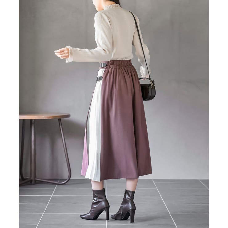 合皮バックル付きシフォンプリーツ切替スカート | rps | 詳細画像12 