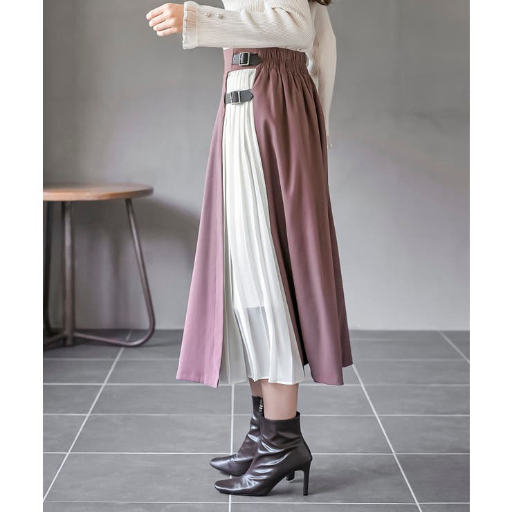 合皮バックル付きシフォンプリーツ切替スカート | rps | 詳細画像15 