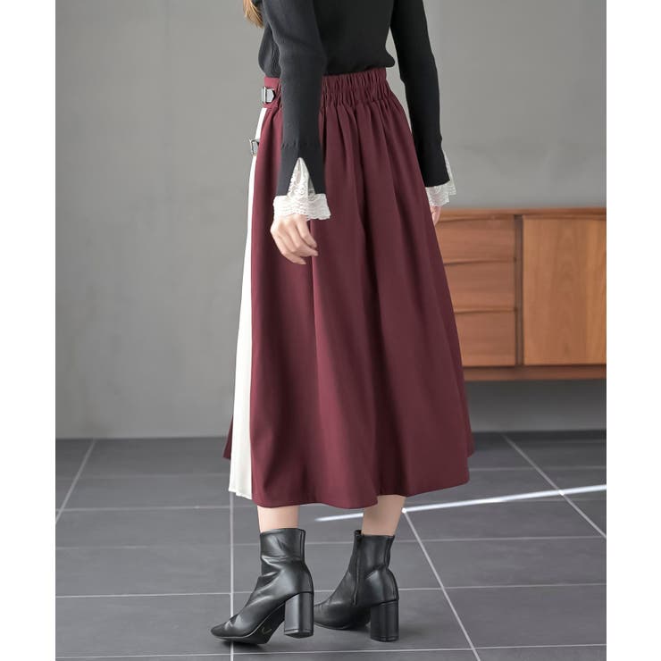 合皮バックル付きシフォンプリーツ切替スカート | rps | 詳細画像24 