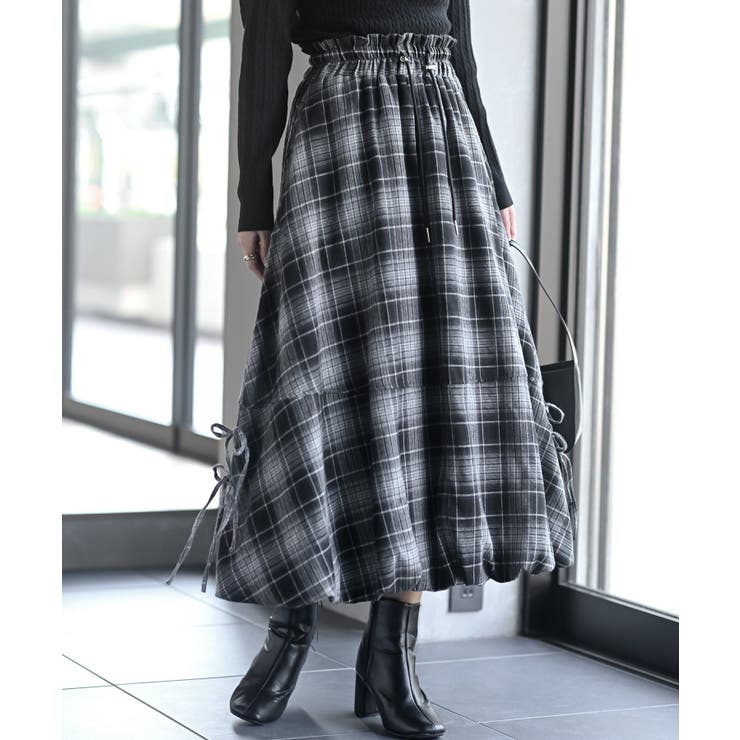 サイドリボンチェックバルーンスカート[品番：RPSW0003379]｜rps