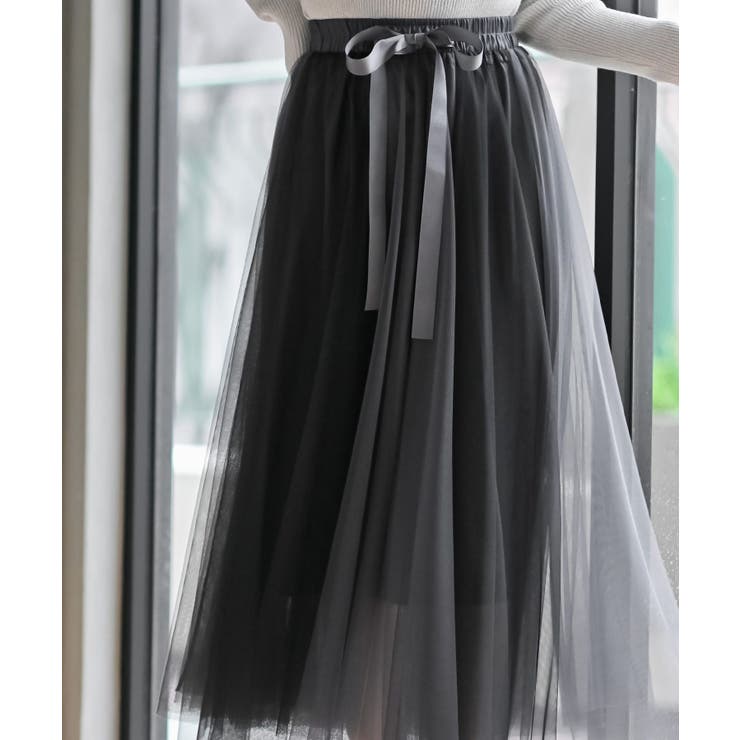 ウエストリボンチュール配色ロングスカート | rps | 詳細画像16 