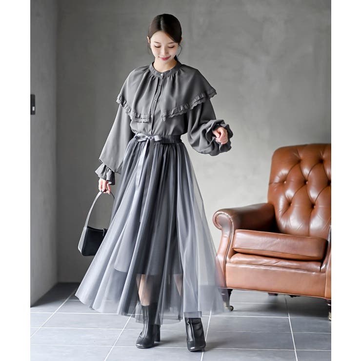 ウエストリボンチュール配色ロングスカート | rps | 詳細画像19 