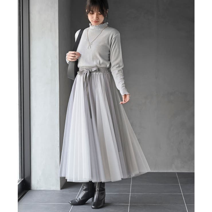 ウエストリボンチュール配色ロングスカート | rps | 詳細画像2 