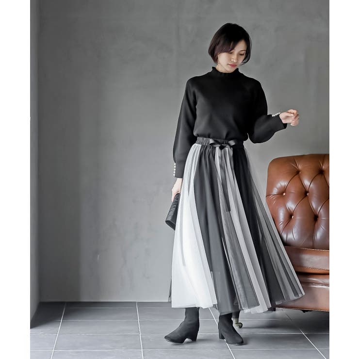 ウエストリボンチュール配色ロングスカート | rps | 詳細画像20 